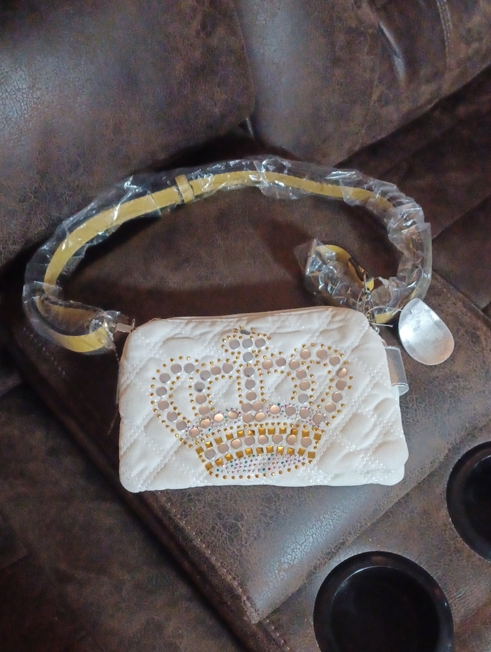 4/$60 New White Quilted Crown-Embellished Crossbody Double Bag